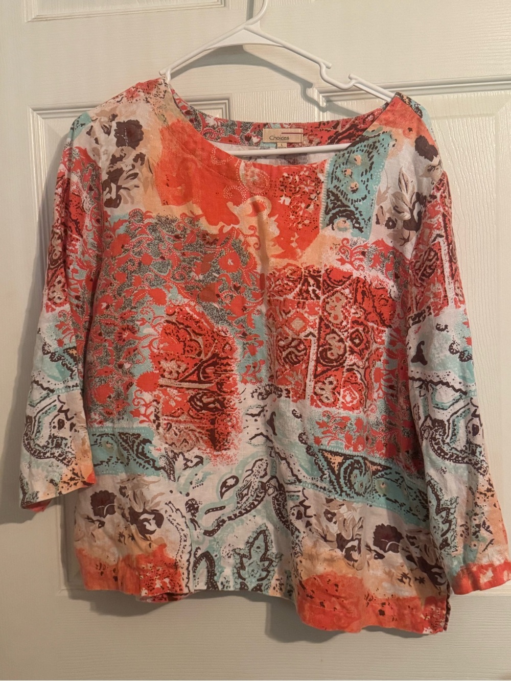 Choices Coral and Aqua Paisley Boatneck Tunic